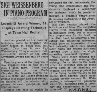 1948 New York Times: Town Hall debut Recital