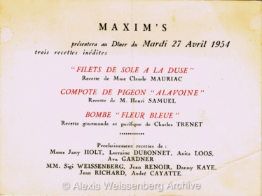 1954 Maxims Recipes