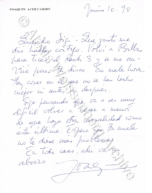 Letter from Joaquín Achúcarro 1990