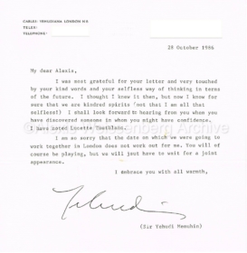 1986 Letter from Menuhin