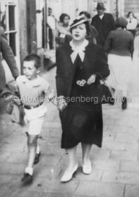 With his mother