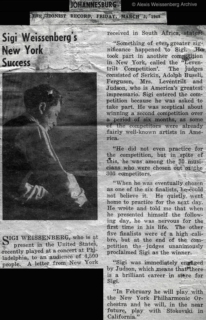 1948 Johannesburg about Sigi&#039;s success in New York