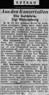 1948 New York Aufbau about Ella Goldstein and Sigi Weissenberg