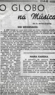 1948 Rio de Janeiro O Globo Recital Teatro Municipal
