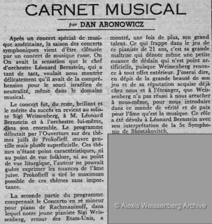 1950 Carnet Musical Rachmaninov 3rd with Bernstein