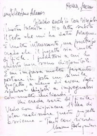 1992 Letter from film director Mauro Bolognini 